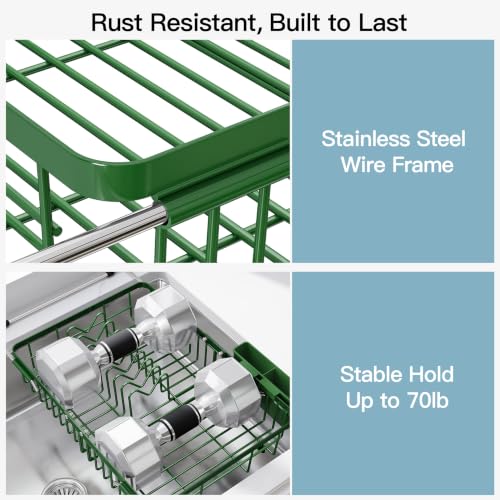 Green Dish Drying Rack Over the Sink with Utensil Holder (Green / For 12.5"-30"w Sink, Expandable)