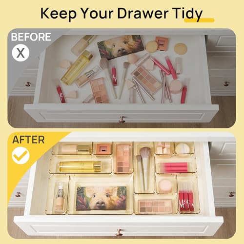 25 Pack Plastic Drawer Organizers with Non (Clear Champagne)