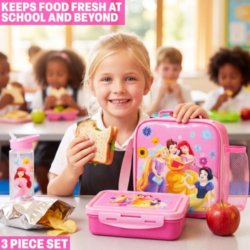 Disney Princess Girls Lunch Box 3Pc Set (Pink Princess)