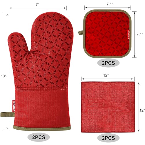 Oven Mitts and Pot Holders 6pcs Set (Red)