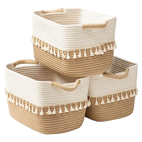 Woven Storage Bin Set of 3 (White & Jute / 3 Pack)