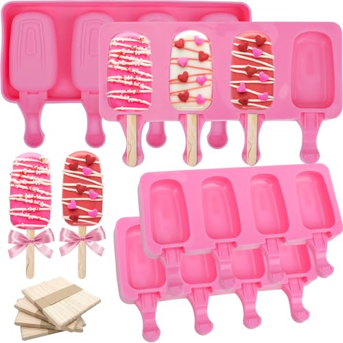 4 Set Silicone Popsicle Molds with 200 Sticks (4 Set / Pink)