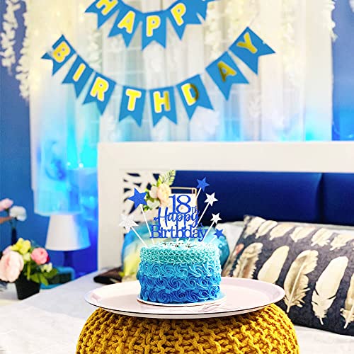 Royal Blue 18th Birthday Cake Topper with Glittery Stars (7 Count)
