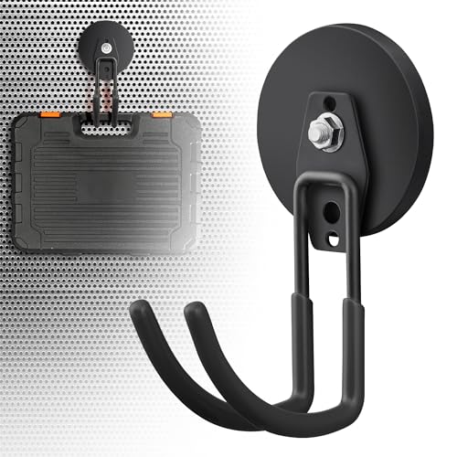2 Pack Large Strong Magnetic Hooks for Hanging Heavy Duty (3.5" Magnet-2 Pack Larger J Hooks-Black)
