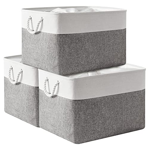 Storage Bins Baskets for Organizing (White&Grey / 3PCS/Extra Jumbo - 20.5Lx15.7Wx13.8H)