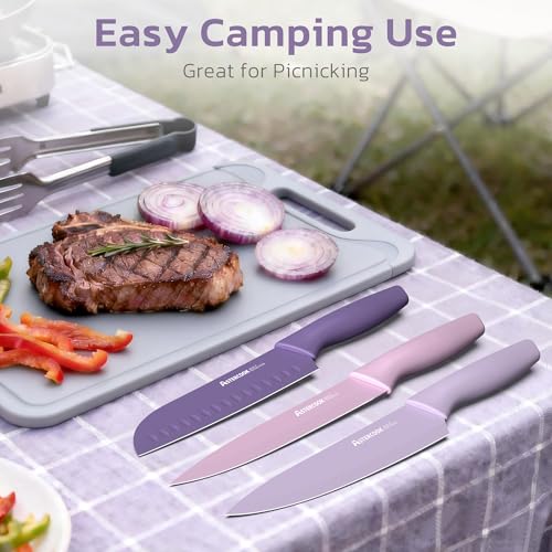Knife Set 13 Pieces Kitchen Knives Set with Healthy Anti (Purple)