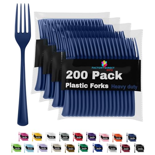 Navy Plastic Forks 200 Pieces Navy Forks Disposable Utensils Heavy Duty Plastic Cutlery Set Disposable Cutlery Sets Flatware Sets Silverware Set Party Supplies & Party Tableware (Navy / Forks)