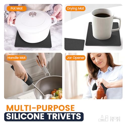 Silicone Trivet Mats 4 Heat Resistant Pot Holders Multipurpose Non (Dark Black)