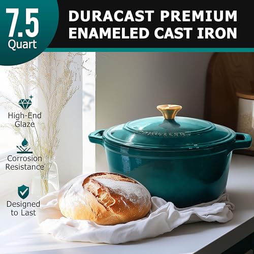 MUELLER HOME 7.5 QT Enameled Cast Iron Dutch Oven (7.5 Quart -Round / Emerald)