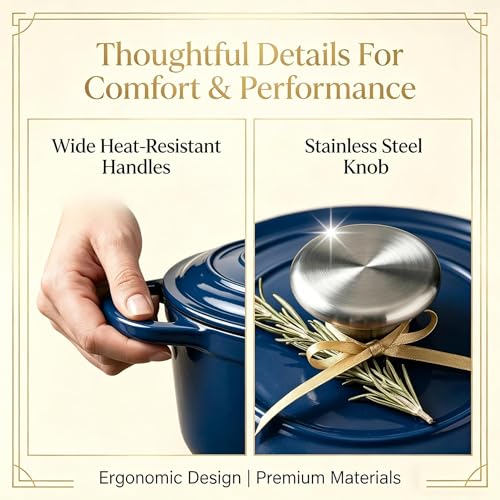 5 Piece Navy Blue Enameled Cast Iron Cookware Set (Navy Blue B)