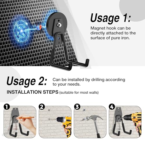 6 Pack Heavy Duty Storage Magnetic Utility Hooks Large Garage Strong Extra Magnet Hooks Hanger with Anti (2.6" Magnet-6 Pack-Black)