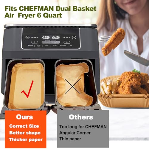 Rectangle Air Fryer Liners for CHEFMAN 6 Quart Dual Basket Air Fryer Oven (8x 5''Rectangle)