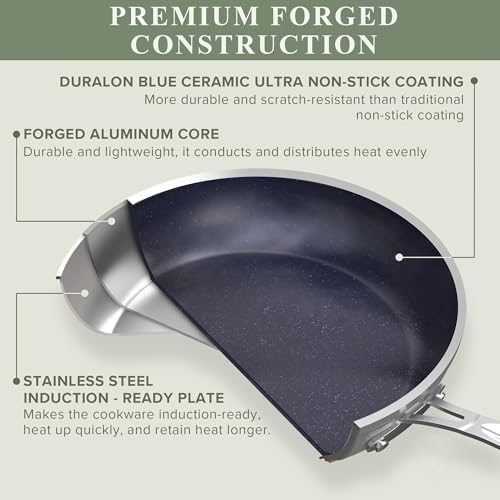 Healthy Duralon Blue Ceramic Nonstick Cookware Set (Cool Gray / 12pc Cookware Set / Cookware Set)