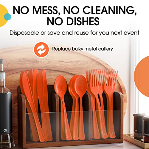 Orange Plastic Forks 200 Pieces Orange Forks Disposable Utensils Heavy Duty Plastic Cutlery Set Disposable Cutlery Sets Flatware Sets Silverware Set Party Supplies & Party Tableware (Orange / Forks)
