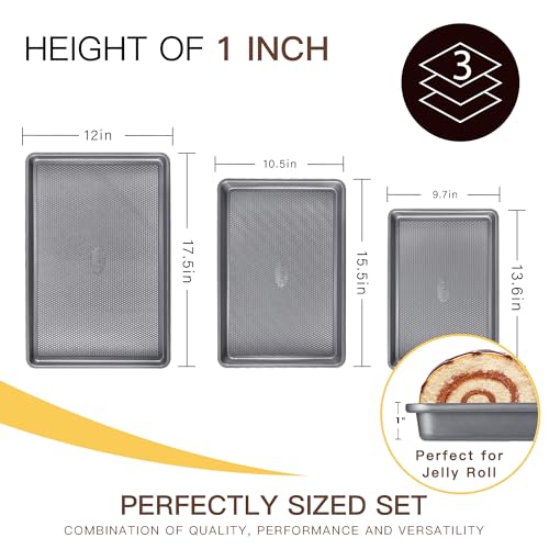 3 Pack Nonstick Ceramic Baking Sheet Pan Set for Oven (Charcoal Gray (0.8mm Aluminized Steel & Ceramic Coating))