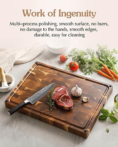 Large Thick End Grain Acacia Wood Cutting Board (19"L x 14"W)