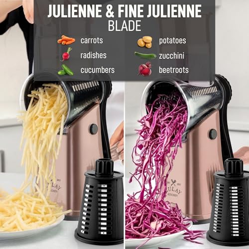 Rotary Cheese Grater Manual Hand Crank 5 Blade Shredder (5 Blades / Rose Gold & Black)
