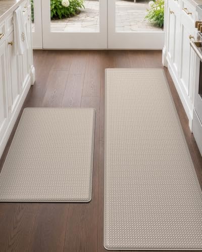 Kitchen Floor Mats Cushioned Anti Fatigue Runner (Beige / 59"l X 17"w X 0.4"th + 29"l X 17"w X 0.4"th)