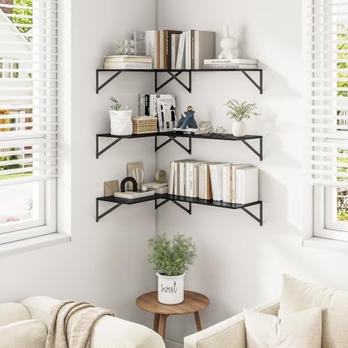 24W x 12D Deep Floating Shelves Set of 3 Black (Black With Black Metal Bracket / 24wx12dx5.8h)