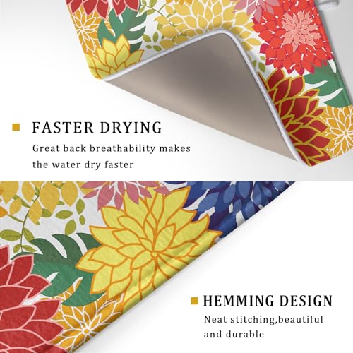 Modern Floral Dish Drying Mat Large Multicolored Tropical Drying Pad for Kitchen Counter (Modern Florals Colorful / 24" x 18")