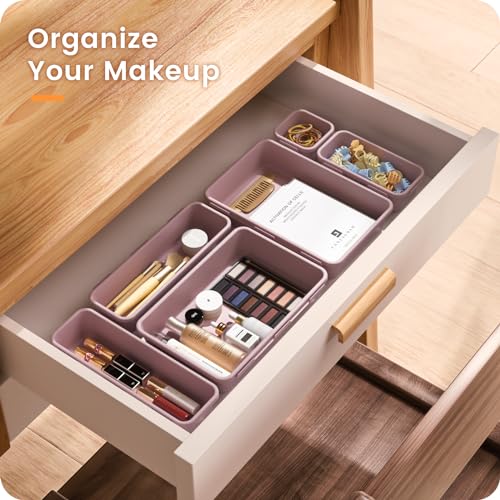 Military Grade】 Drawer Organizer for Vanity Bathroom Makeup Desk (Lilac)