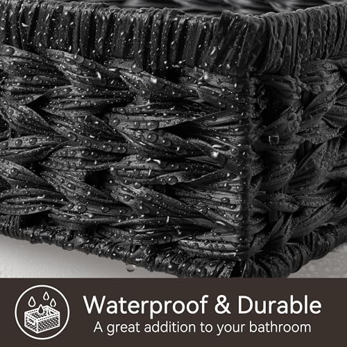 Wicker Storage Baskets for Shelves (Black / 15¼"L x 11¾"W x 4¾"H)