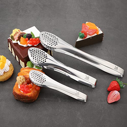 Chef Kitchen Tongs Stainless Steel Food Serving Tongs Set Buffet tongs (silver 7" 9" & 11" Serving Tongs)