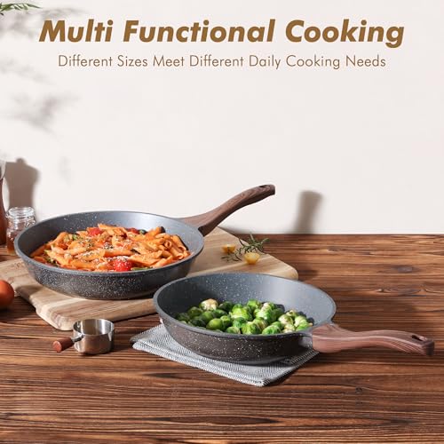Swiss Granite Coating Nonstick Frying Pans (Gray / 10+12 Inch)
