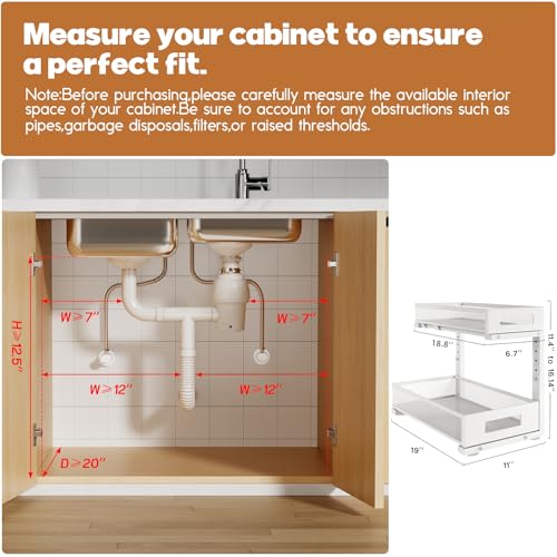 2 Pack 19IN Depth Under Sink Storage Organizer (White / 2 Pack-19"Dx11.4"-16.14"H)