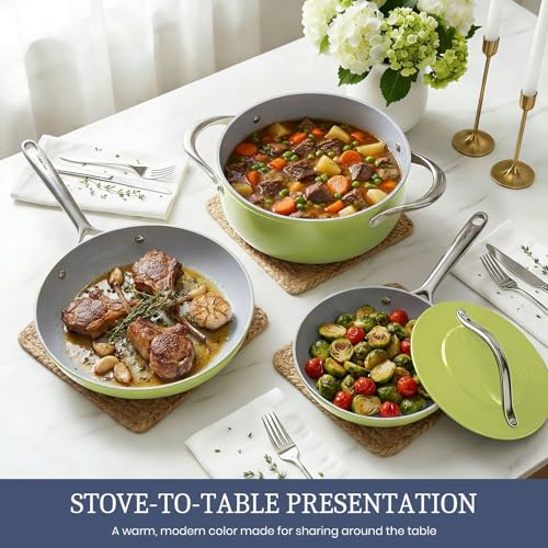 Premium G7 Ceramic Cookware Set (Olive Green)
