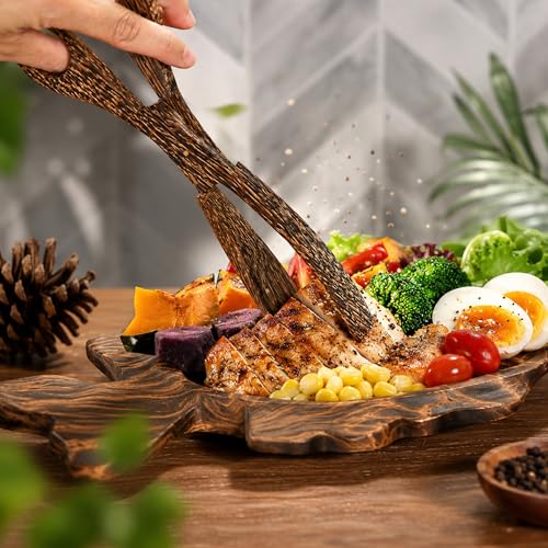 Hand Carved 10 Inch Palm Wood Scissor Tongs (Black)