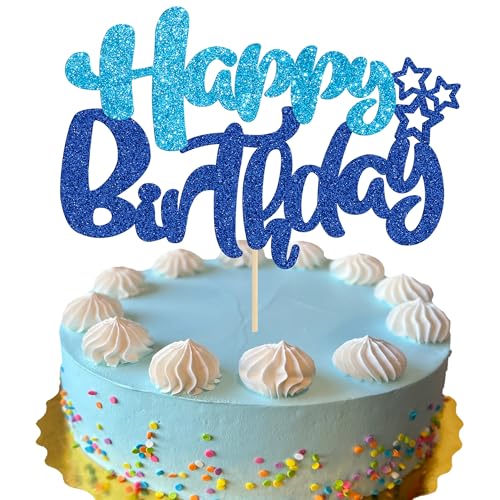 1Pcs Happy Birthday Cake Topper Glitter Cake Pick for Celebrating Anniversary Theme Party Cake Decorations Supplies Blue