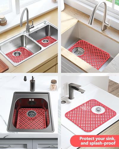 2 Pack Silicone Sink Protectors for Kitchen Sink (Red)