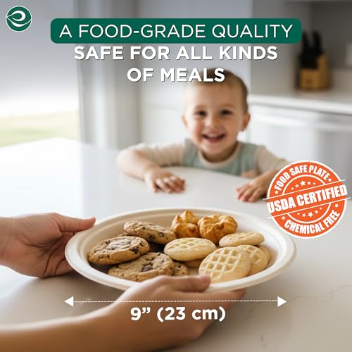 9 Inch Disposable Bagasse Paper Plates (9" [Natural])