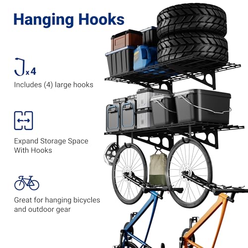 2 Pack 2x4ft Garage Shelving with Hooks (Black / 2 pack-2x4 ft w/hooks)