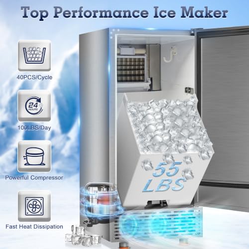 Commercial Under Counter Ice Maker 100LBS (100Lbs/Day / Freestanding Ice Maker)