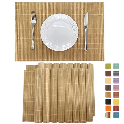 Set of 16 Pcs Bamboo Placemats Sushi Rolling Mat Japanese Style Natural Anti (Brown / Set of 16)