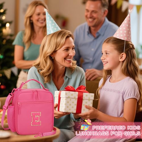 Initial Insulated Lunch Bag for Girls Kids (Rosy Red / E)