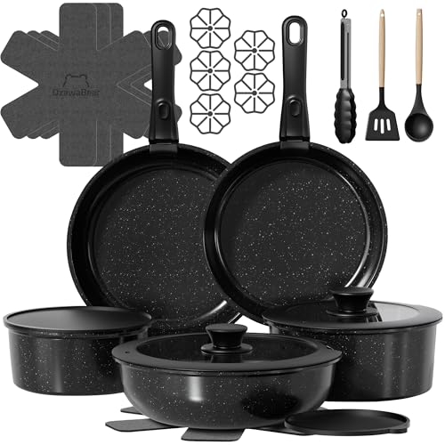 23 Pcs Pots and Pans Set Non Stick (Black / 23Pcs)