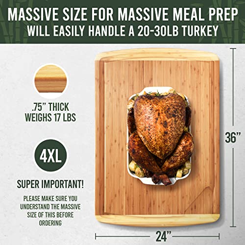 GIGANTIC 36 x 24 Inch Extra Large Bamboo Cutting Board with Lifetime Replacements (Two-Tone / 36"L x 24"W)