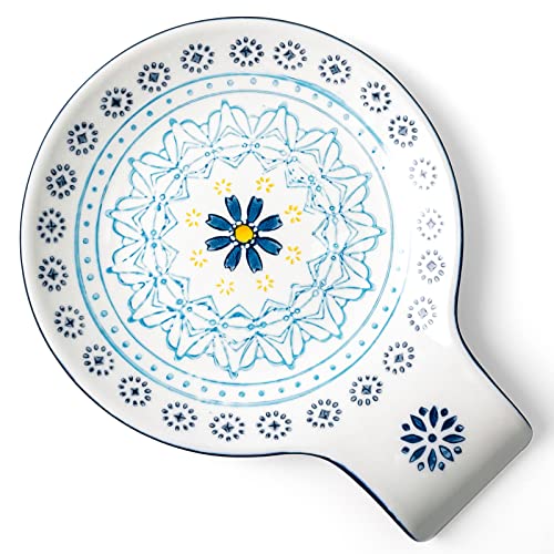 Spoon Rest 5.5" Ceramic Spoon Holder for Stove Top (Blue)