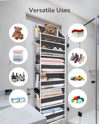 Over The Door Organizer with 6 Large Pockets 12 Side Pockets (Dark Gray / 1 Pack)