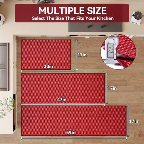 Kitchen Rugs Kitchen Mats for Floor Non Slip Washable Red 17" x47 (Red / 17"x47")