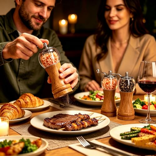 Salt and Pepper Mill Set Manual Wooden Pepper Grinder Set 5in Fresh Spice (Burlywood 1pcs-5in)
