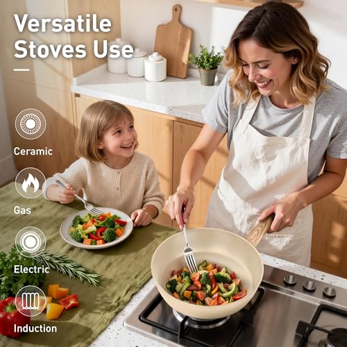 Kitchen Pots and Pans Set (Cream White / 12 Pcs Cookware Set)