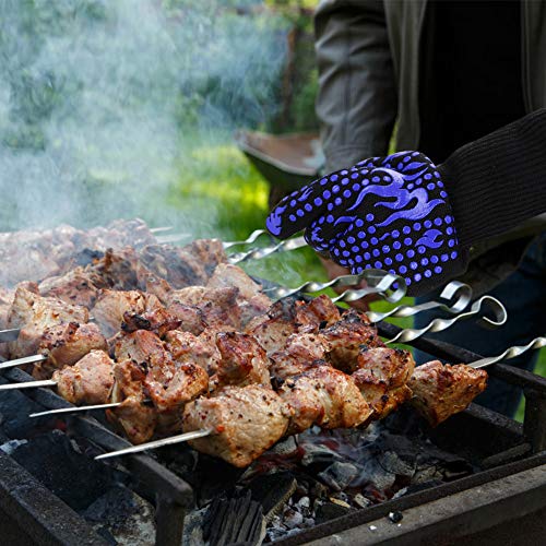 BBQ Gloves 1472F Heat Resistant Silicone Non (long / Blue)