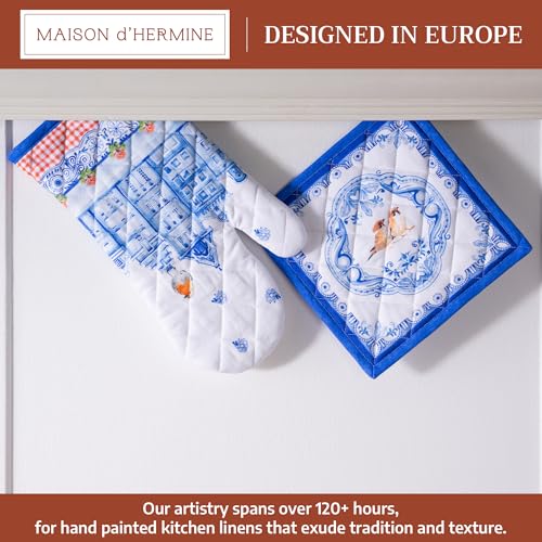 100% Cotton Oven Mitt & Pot Holder Set (008 - Amsterdam Canals / 7.5" x 13" & 8" x 8" (Oven Mitt & Pot Holder))