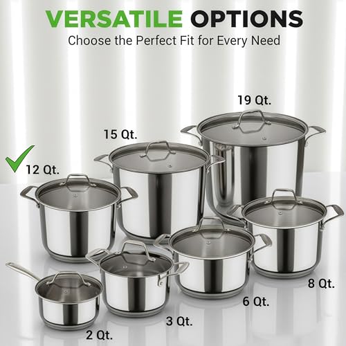 12 Quart Stainless Steel Stock Pot with Lid (Stainless Steel / 12 Quarts)