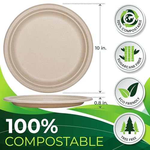 150PCS 100% Compostable Brown Paper Plate (Original / 10in(150count))