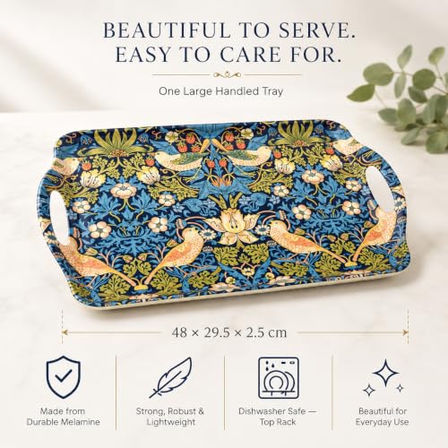 Morris & Co Strawberry Thief Blue Tray with Handles (18.9" x 11.6" x 1" / Blue Strawberry Thief)